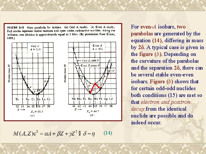 For even-A isobars, two parabolas are generated by the equation (14), differing in mass