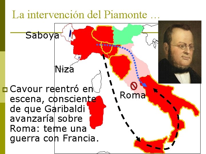 La intervención del Piamonte … Saboya Niza p Cavour reentró en escena, consciente de