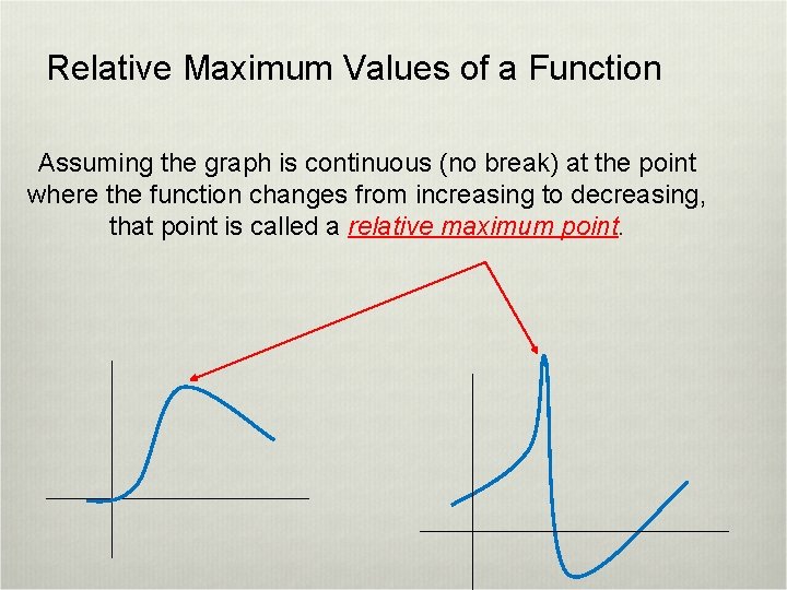 Relative Maximum Values of a Function Assuming the graph is continuous (no break) at