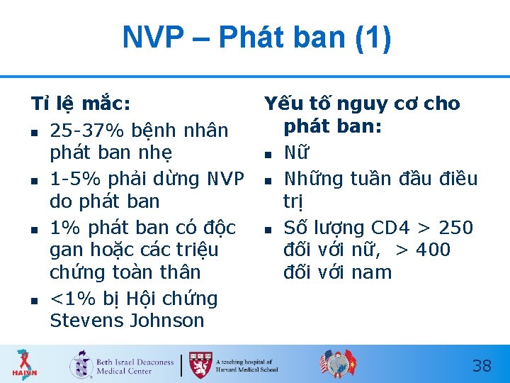 NVP – Phát ban (1) Tỉ lệ mắc: n 25 -37% bệnh nhân phát