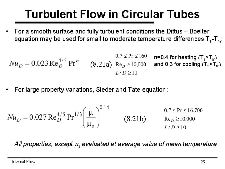 Turbulent Flow in Circular Tubes • For a smooth surface and fully turbulent conditions
