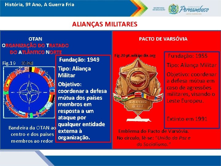 História, 9º Ano, A Guerra Fria ALIANÇAS MILITARES OTAN ORGANIZAÇÃO DO TRATADO DO ATL