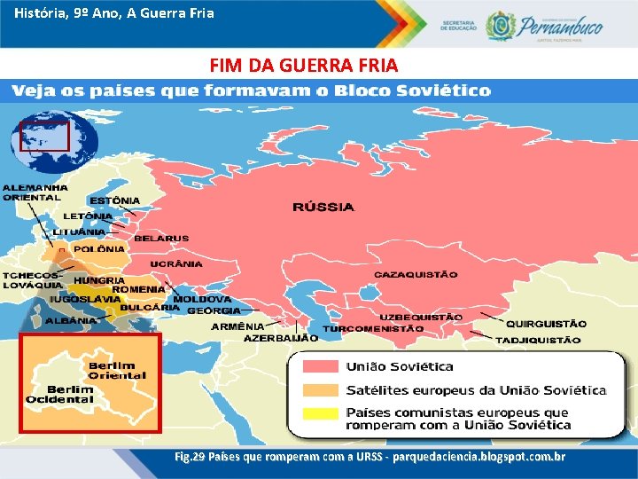 História, 9º Ano, A Guerra Fria FIM DA GUERRA FRIA Fig. 29 Países que