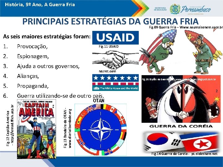 História, 9º Ano, A Guerra Fria PRINCIPAIS ESTRATÉGIAS DA GUERRA FRIA Fig. 09 Guerra