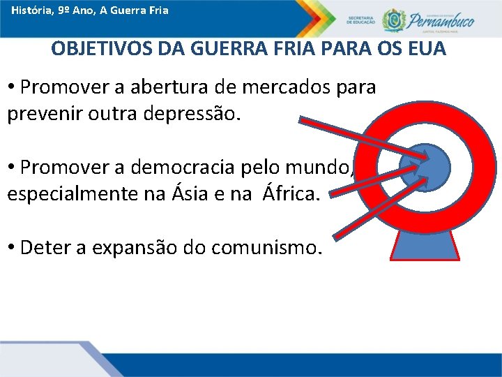 História, 9º Ano, A Guerra Fria OBJETIVOS DA GUERRA FRIA PARA OS EUA •