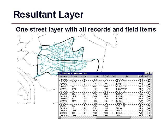 Resultant Layer One street layer with all records and field items GIS 38 