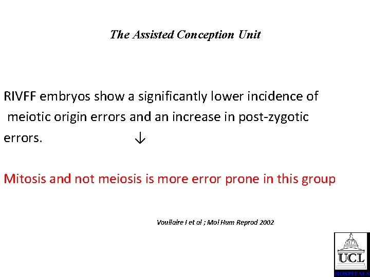 The Assisted Conception Unit RIVFF embryos show a significantly lower incidence of meiotic origin