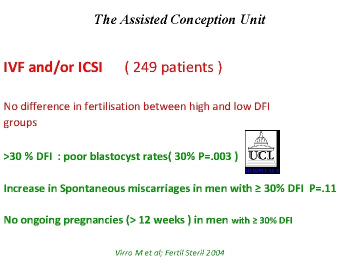 The Assisted Conception Unit IVF and/or ICSI ( 249 patients ) No difference in