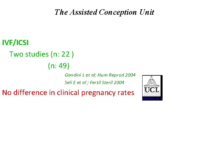 The Assisted Conception Unit IVF/ICSI Two studies (n: 22 ) (n: 49) Gandini L