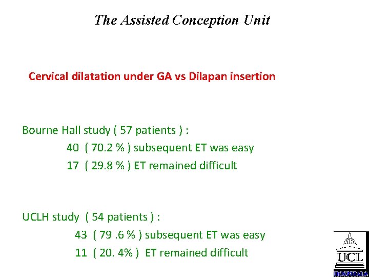 The Assisted Conception Unit Cervical dilatation under GA vs Dilapan insertion Bourne Hall study