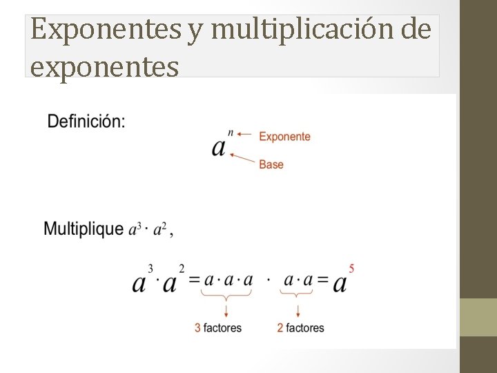 Exponentes y multiplicación de exponentes Exponentes y multiplicación de exponentes