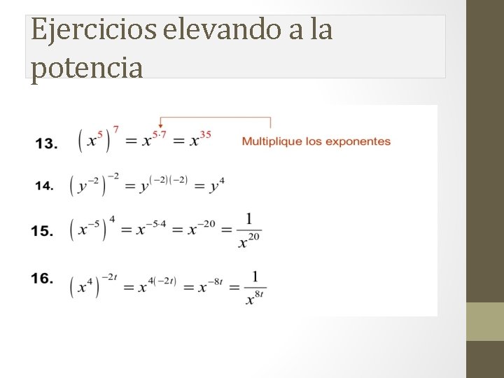 Ejercicios elevando a la potencia Ejercicios elevando a la potencia