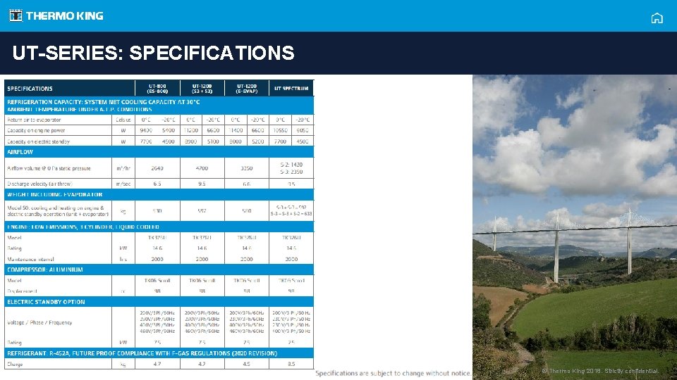 UT-SERIES: SPECIFICATIONS © Thermo King 2018. Strictly confidential. 