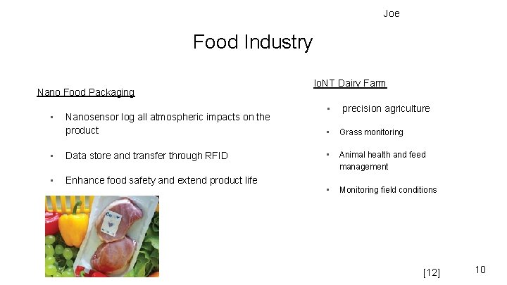 Joe Food Industry Nano Food Packaging • Nanosensor log all atmospheric impacts on the