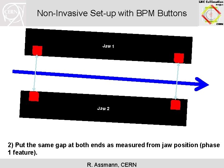 Non-Invasive Set-up with BPM Buttons Jaw 1 Jaw 2 2) Put the same gap