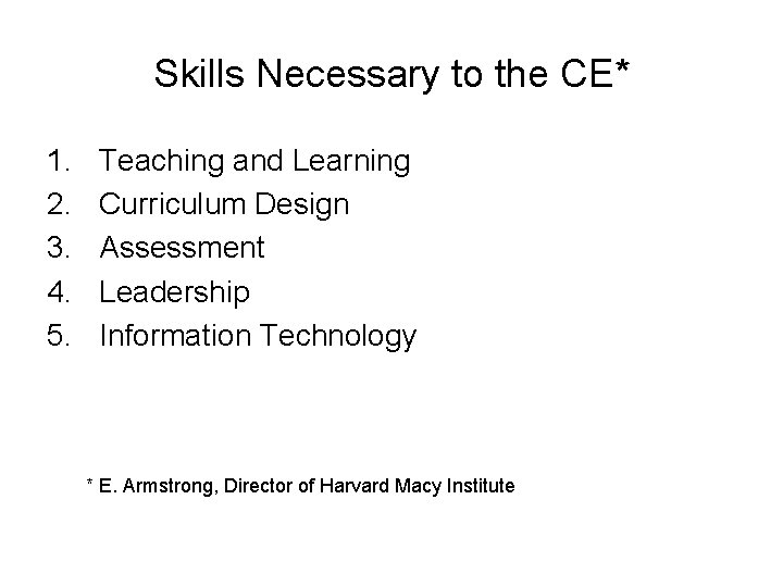 Skills Necessary to the CE* 1. 2. 3. 4. 5. Teaching and Learning Curriculum Skills Necessary to the CE* 1. 2. 3. 4. 5. Teaching and Learning Curriculum