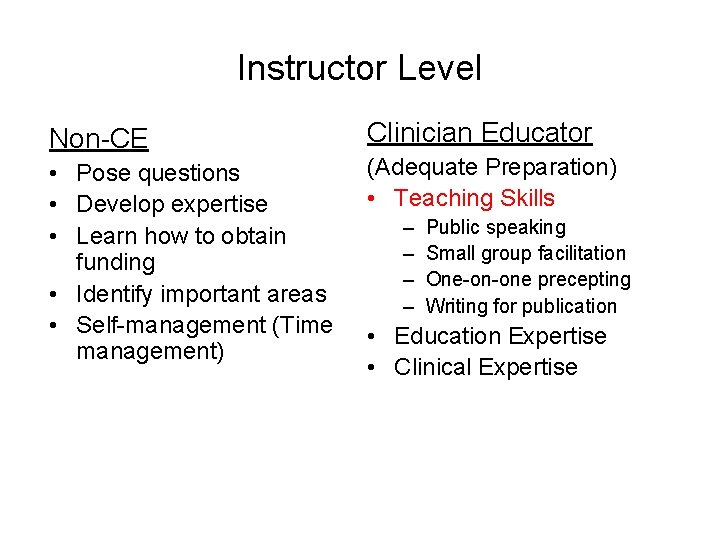 Instructor Level Non-CE • Pose questions • Develop expertise • Learn how to obtain Instructor Level Non-CE • Pose questions • Develop expertise • Learn how to obtain