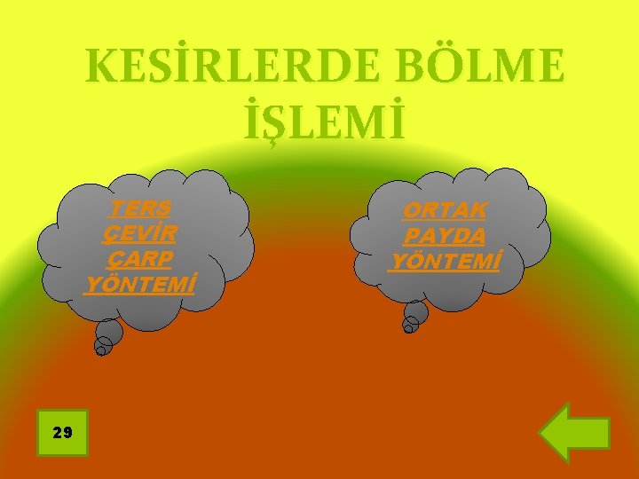 KESİRLERDE BÖLME İŞLEMİ TERS ÇEVİR ÇARP YÖNTEMİ 29 ORTAK PAYDA YÖNTEMİ 