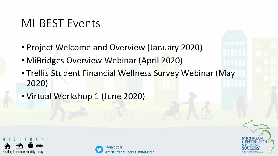 MI-BEST Events • Project Welcome and Overview (January 2020) • Mi. Bridges Overview Webinar