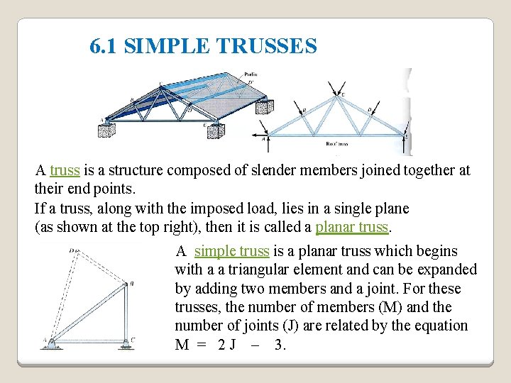 6. 1 SIMPLE TRUSSES A truss is a structure composed of slender members joined