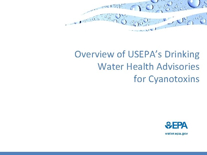 Overview of USEPA’s Drinking Water Health Advisories for Cyanotoxins 