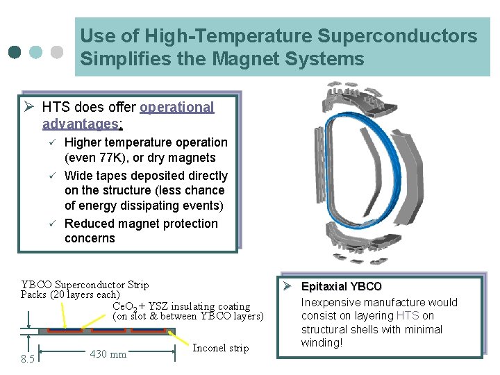 Use of High-Temperature Superconductors Simplifies the Magnet Systems Ø HTS does offer operational advantages: