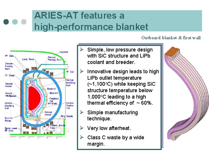 ARIES-AT features a high-performance blanket Outboard blanket & first wall Ø Simple, low pressure