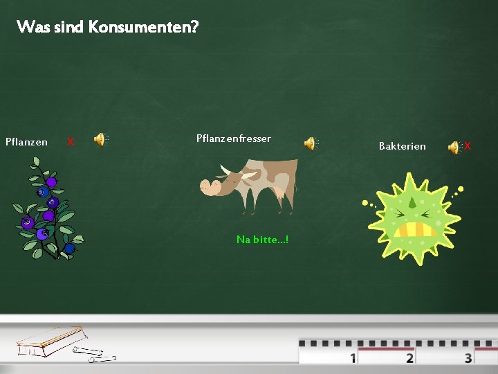 Was sind Konsumenten? Pflanzen X Pflanzenfresser Na bitte…! Bakterien X 