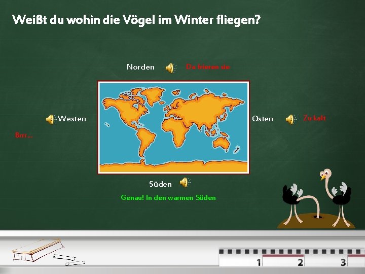 Weißt du wohin die Vögel im Winter fliegen? Norden Da frieren sie Westen Osten