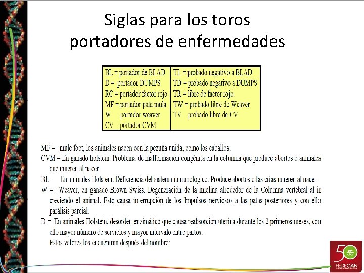 Siglas para los toros portadores de enfermedades 