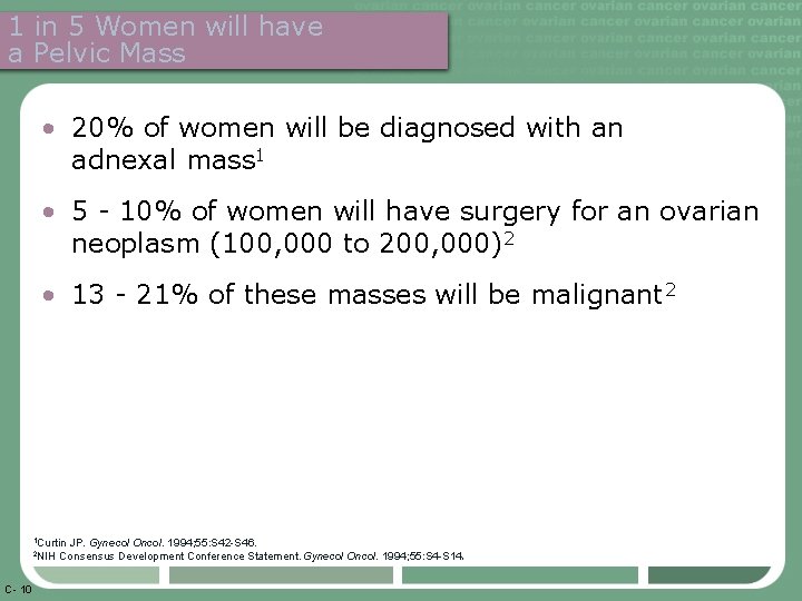 1 in 5 Women will have a Pelvic Mass • 20% of women will