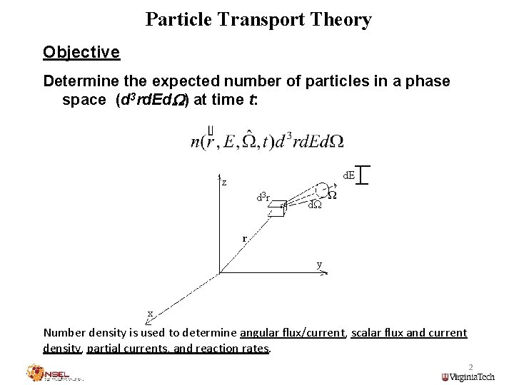Particle Transport Theory Objective Determine the expected number of particles in a phase space