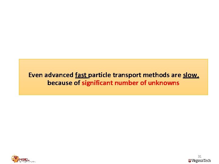 Even advanced fast particle transport methods are slow, because of significant number of unknowns