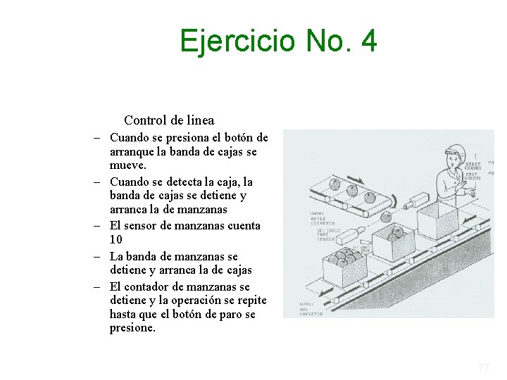 Ejercicio No. 4 Control de linea – Cuando se presiona el botón de arranque Ejercicio No. 4 Control de linea – Cuando se presiona el botón de arranque