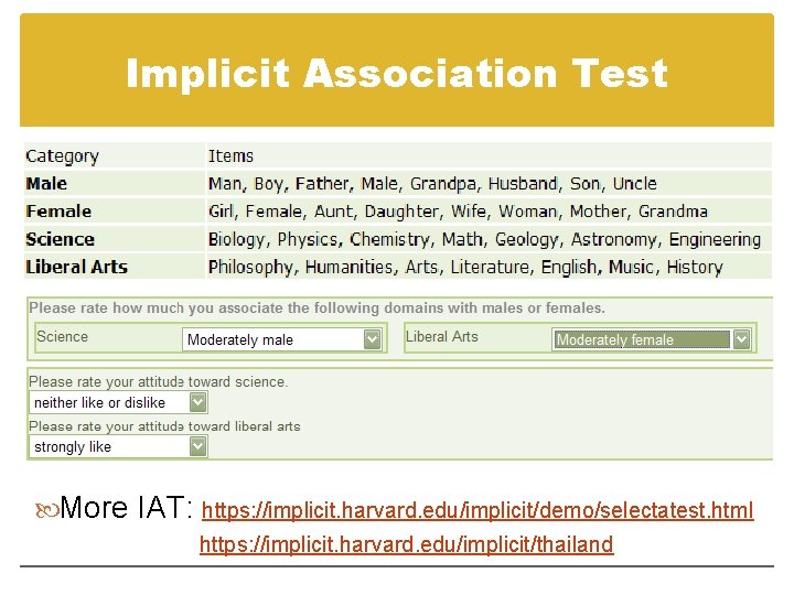 Implicit Association Test More IAT: https: //implicit. harvard. edu/implicit/demo/selectatest. html https: //implicit. harvard. edu/implicit/thailand