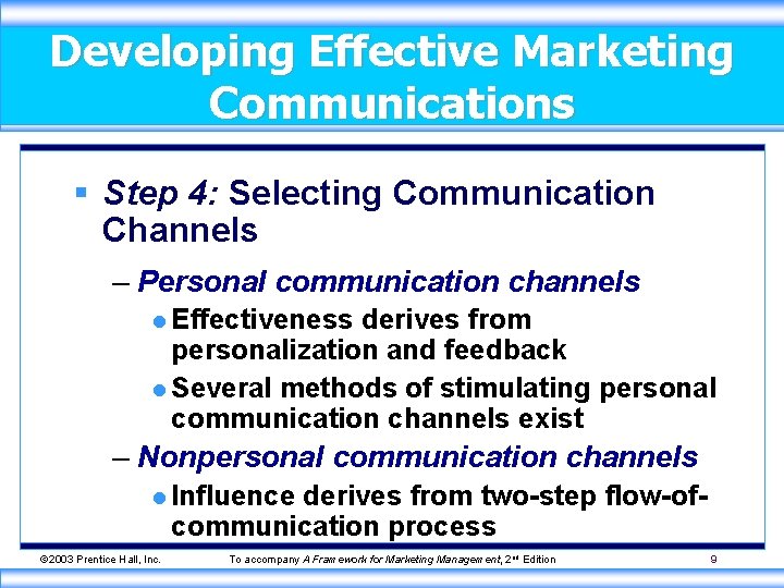 Developing Effective Marketing Communications § Step 4: Selecting Communication Channels – Personal communication channels