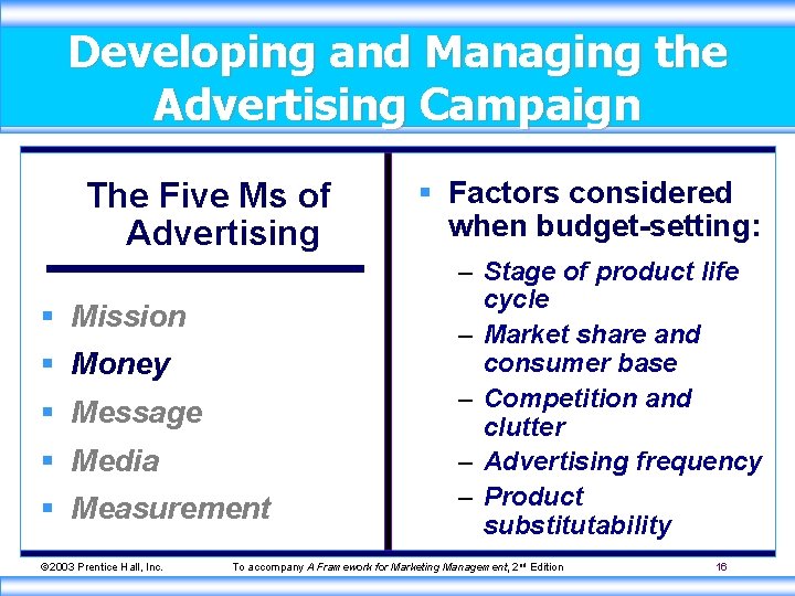 Developing and Managing the Advertising Campaign The Five Ms of Advertising § Mission §