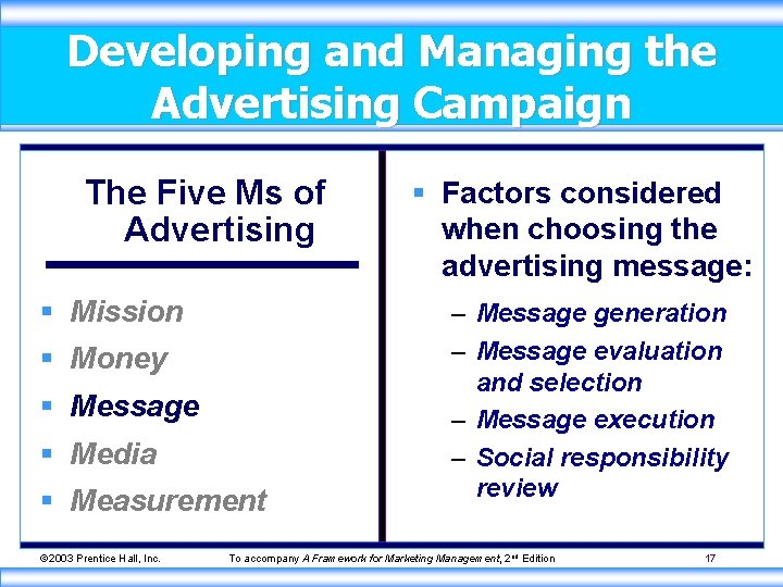 Developing and Managing the Advertising Campaign The Five Ms of Advertising § Mission §