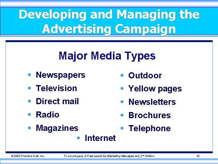 Developing and Managing the Advertising Campaign Major Media Types § Newspapers § Outdoor §