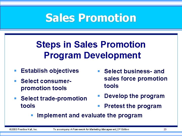 Sales Promotion Steps in Sales Promotion Program Development § Establish objectives § Select consumerpromotion