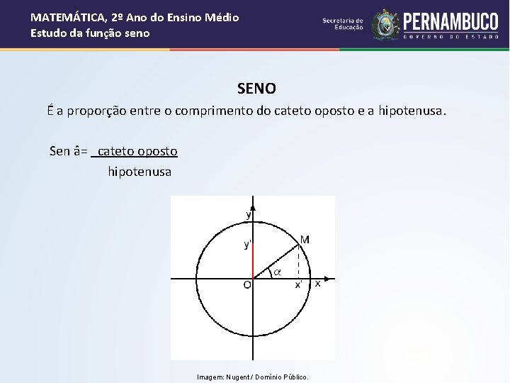 MATEMÁTICA, 2º Ano do Ensino Médio Estudo da função seno SENO É a proporção