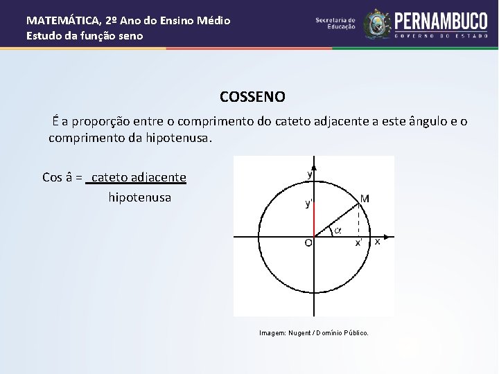 MATEMÁTICA, 2º Ano do Ensino Médio Estudo da função seno COSSENO É a proporção