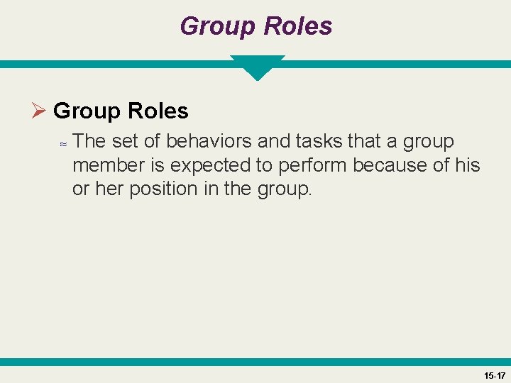 Group Roles Ø Group Roles ≈ The set of behaviors and tasks that a