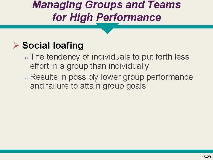 Managing Groups and Teams for High Performance Ø Social loafing ≈ The tendency of