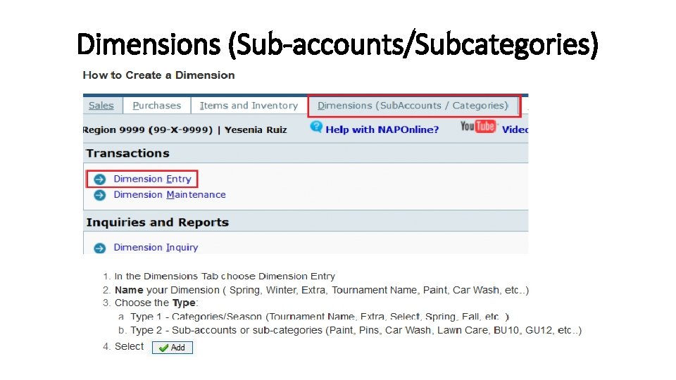 Dimensions (Sub-accounts/Subcategories) 