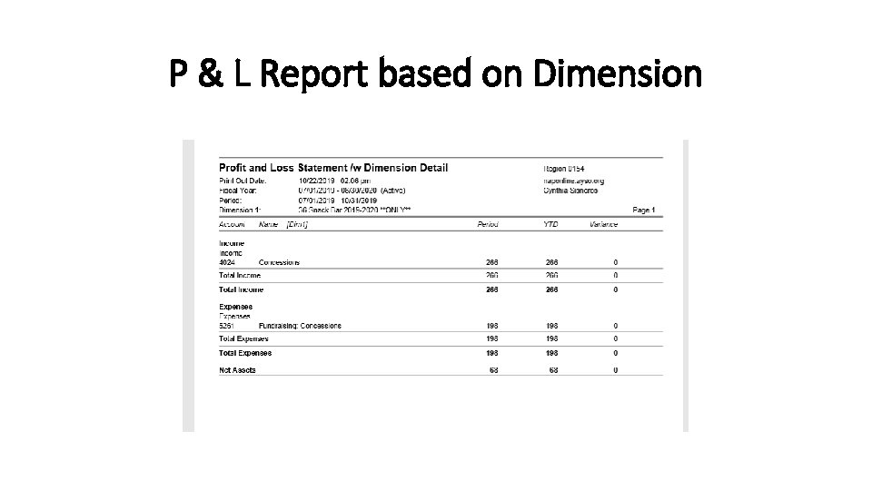 P & L Report based on Dimension 