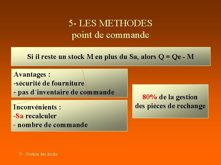 5 - LES METHODES point de commande Si il reste un stock M en 5 - LES METHODES point de commande Si il reste un stock M en