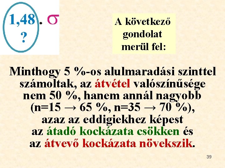 A következő gondolat merül fel: Minthogy 5 %-os alulmaradási szinttel számoltak, az átvétel valószínűsége