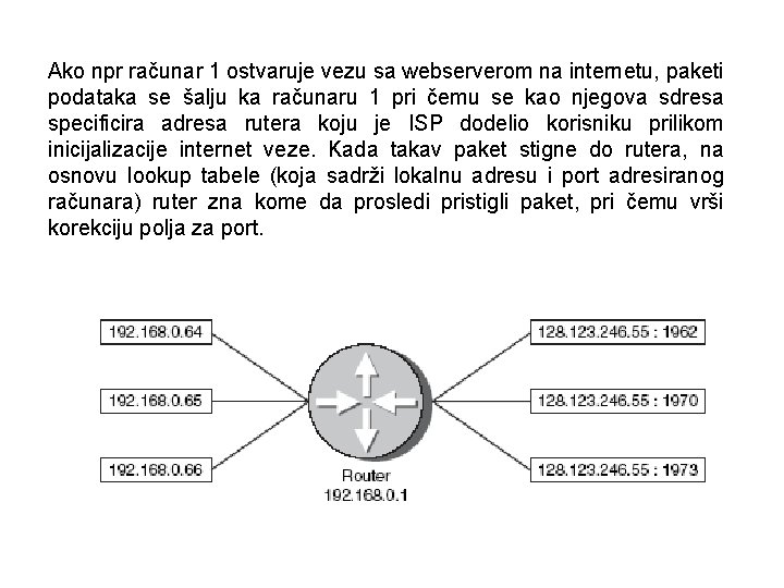 Ako npr računar 1 ostvaruje vezu sa webserverom na internetu, paketi podataka se šalju