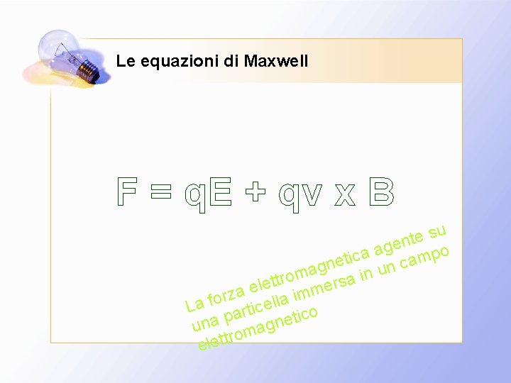 Le equazioni di Maxwell F = q. E + qv x B u s